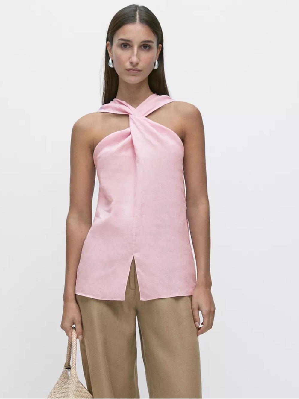 Massimo Dutti NWT 100% LINEN CROSSOVER TOP PINK 5712/300